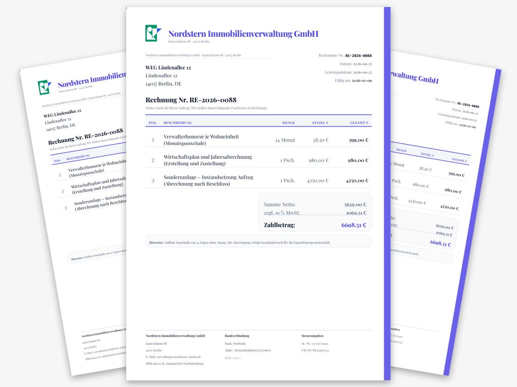 Vorschau der Rechnungsvorlage für Immobilien und Verwaltung