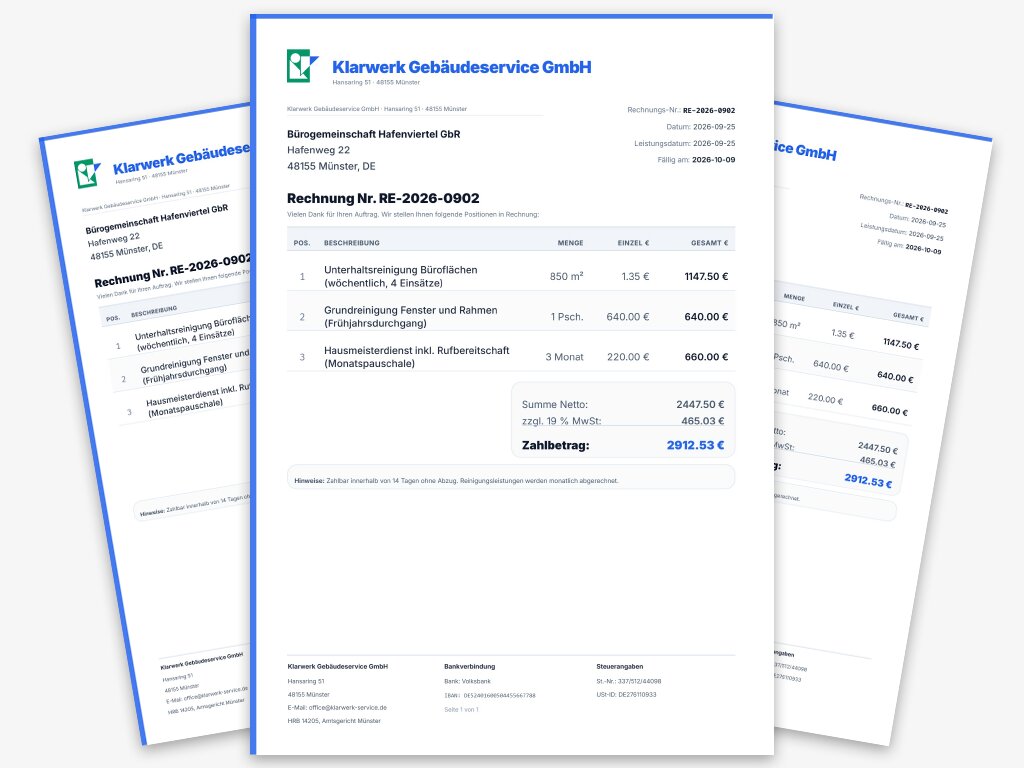 Vorschau der Rechnungsvorlage für Reinigung und Hausmeisterservice